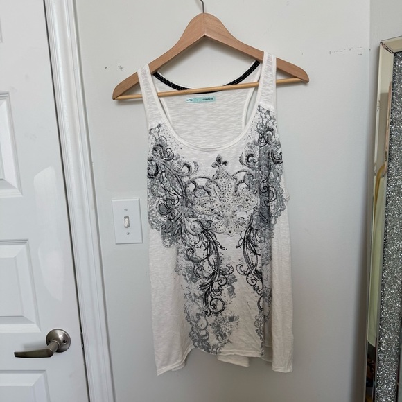 White and Black Patterned Women's Top XL fairy grunge whimsygoth glam - Picture 2 of 5